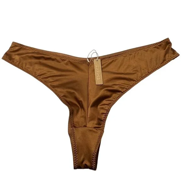 SKIMS Stretch Satin Scoop Neck Bralette + Cheeky Tanga Bronze 3X